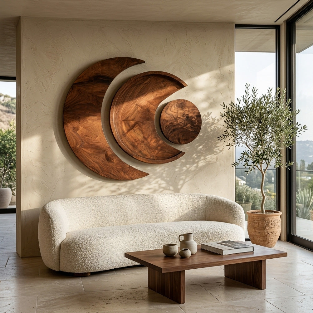 Contemporary Moon Phase Wood Wall Art For Living Decor