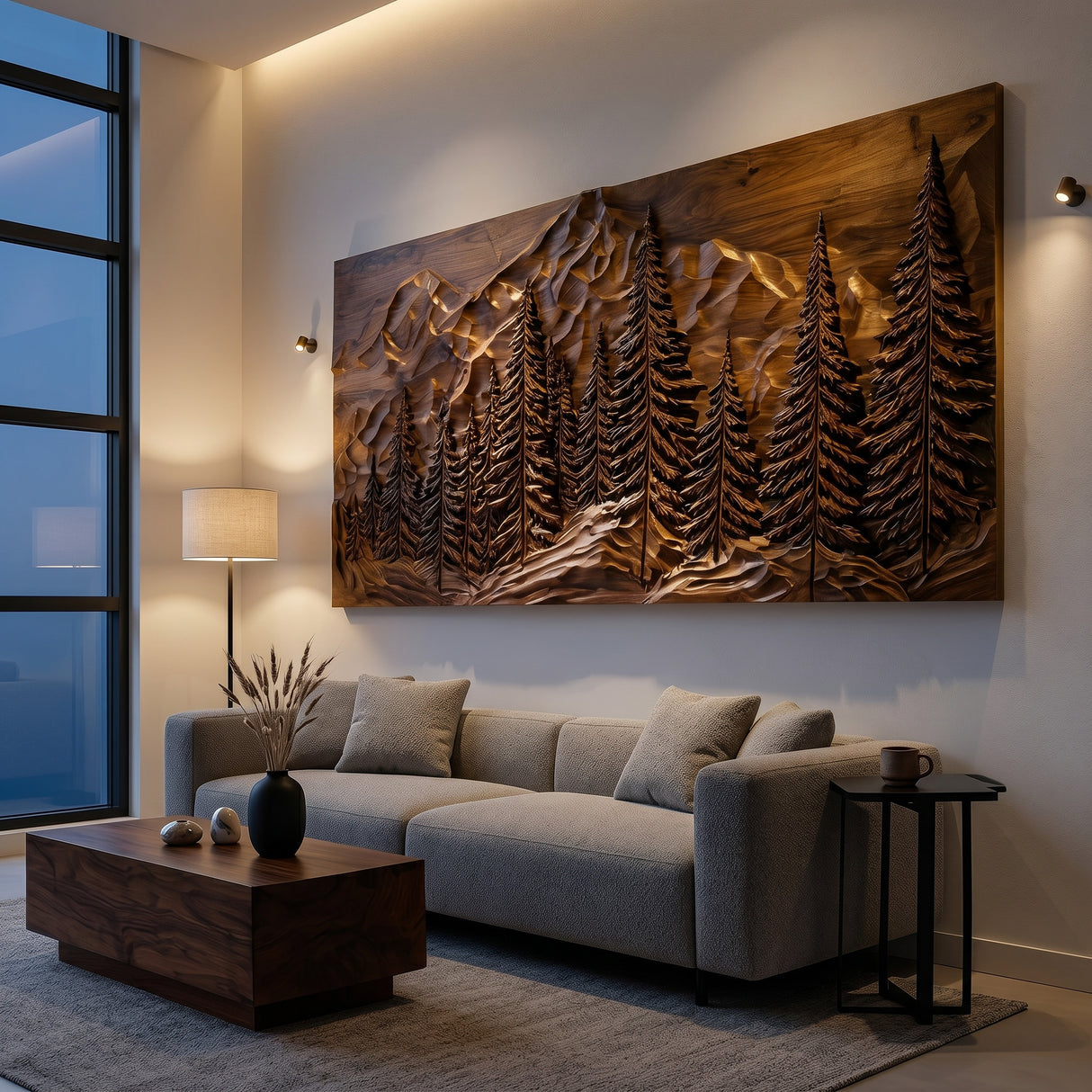 Rustic Forest Mountain Wood Wall Art For Living Room Decor