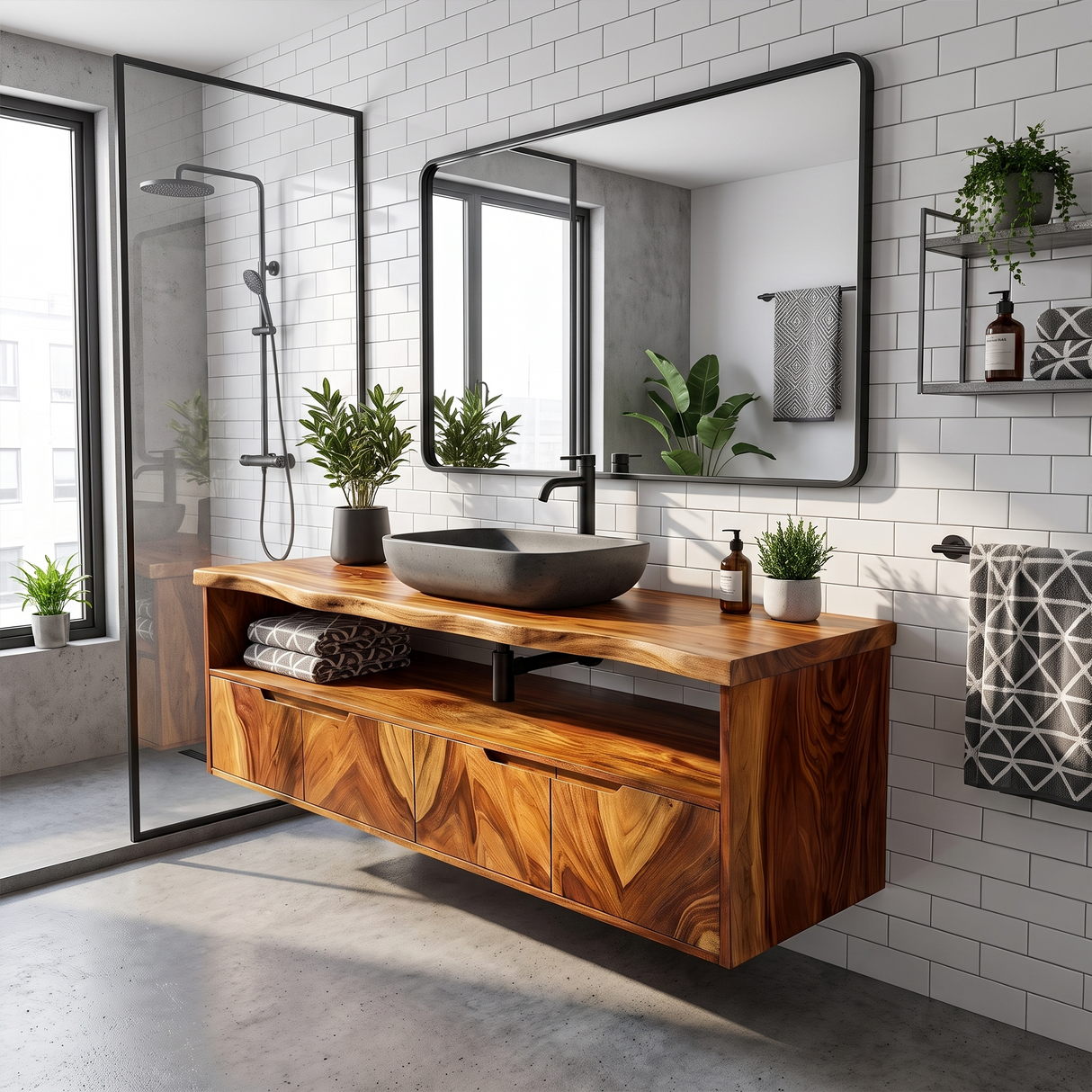 Mediterranean Floating Bathroom Cabinet Villa Bathroom