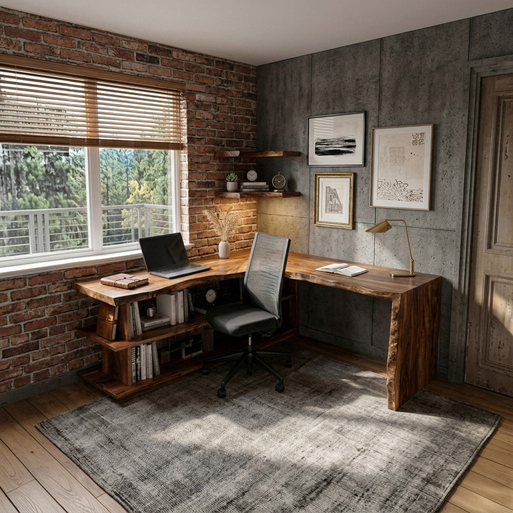 Organic L-Shaped Desk With Shelving For Home Office