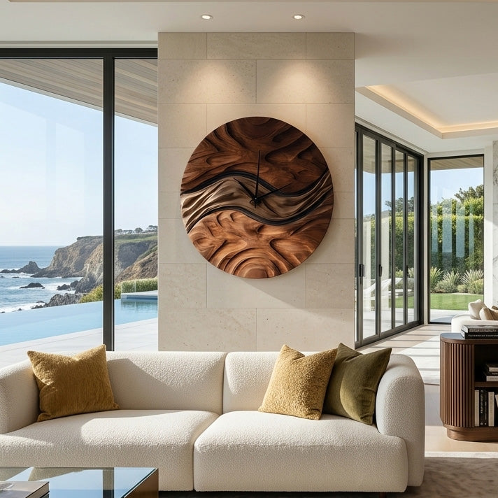 Minimal Sculptural Wooden Wall Clock For Living Room