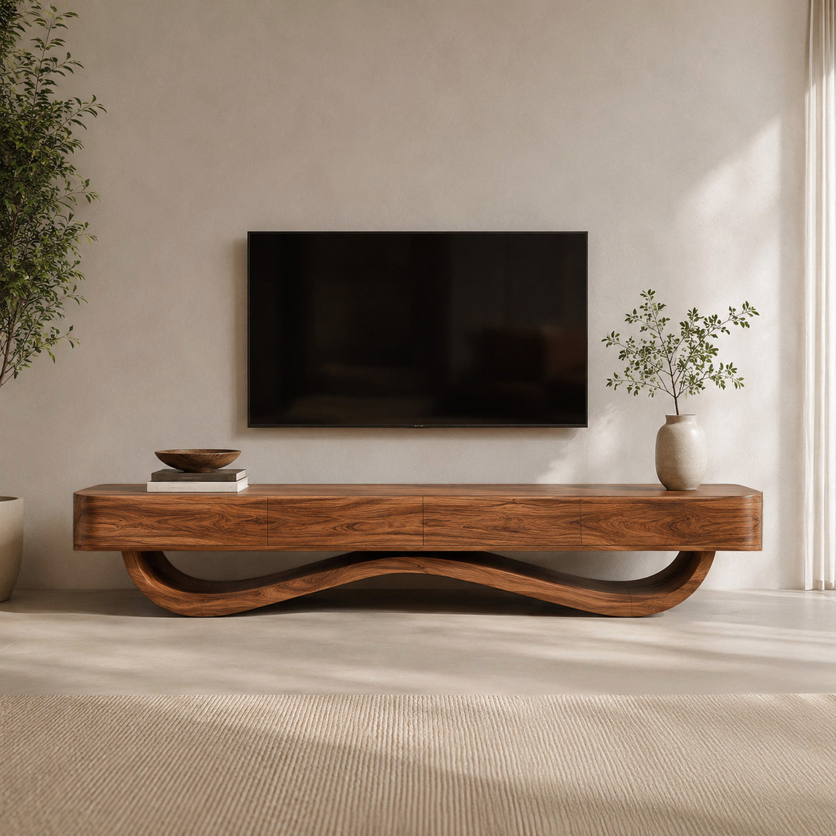 Modern Curved Base Floating Top TV Console For Living Room
