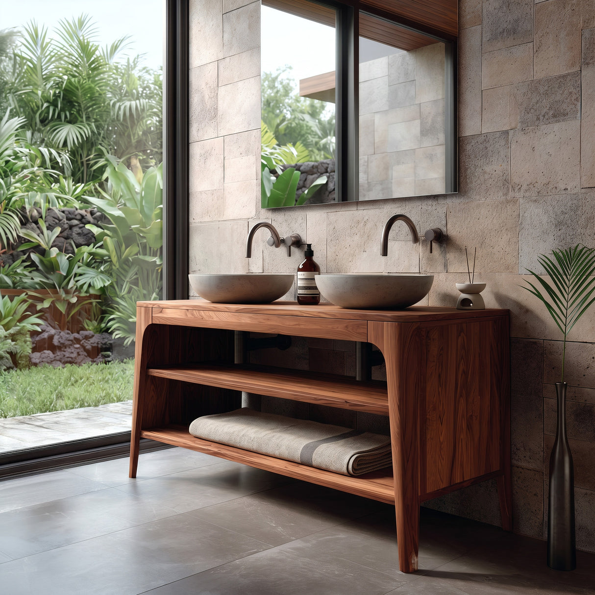 Organic Modern Bathroom Vanity With 2-Tier Open Shelf For Bathroom