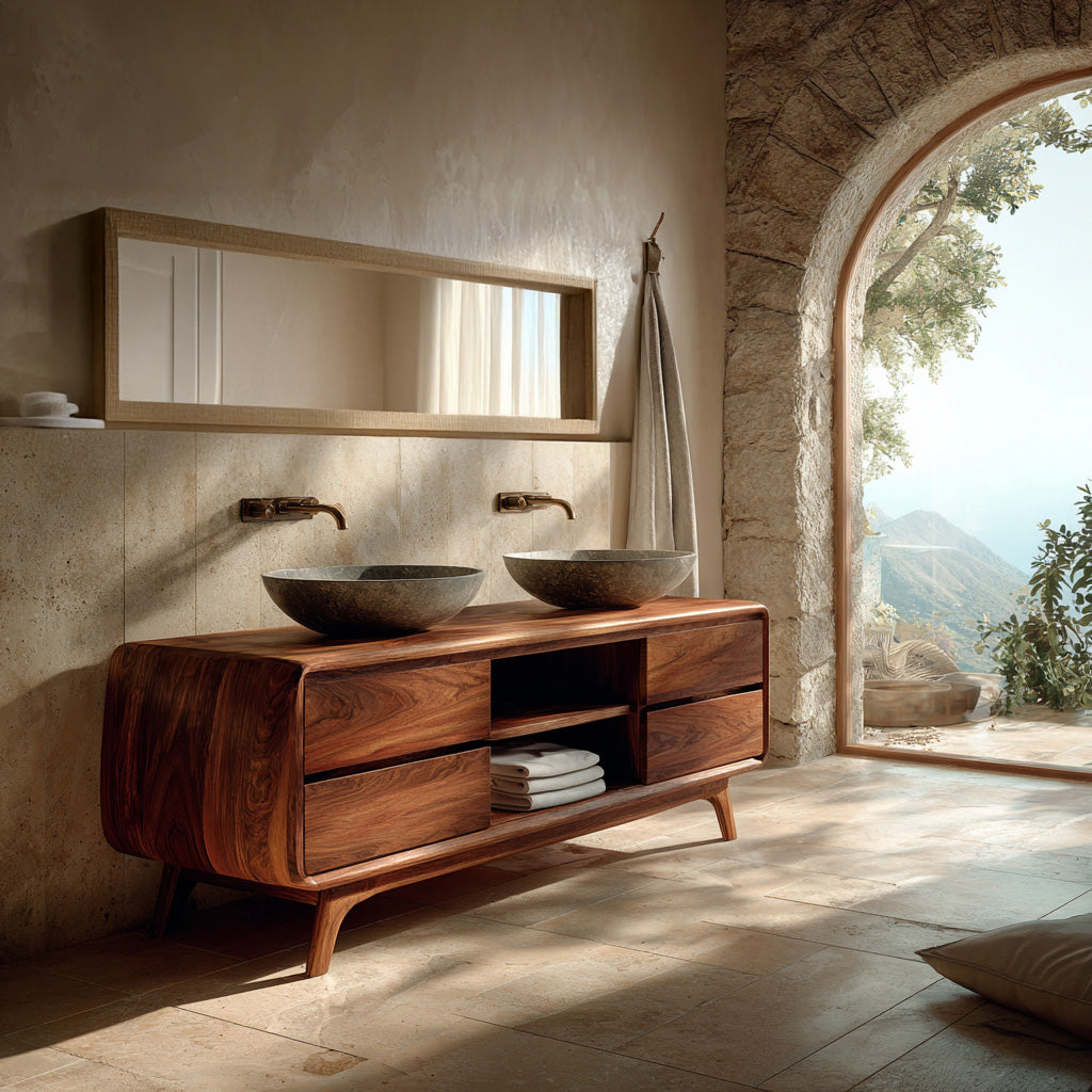 Organic Bathroom Vanity With Drawers On Both Sides For Bathroom