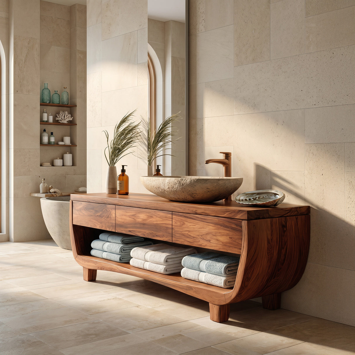 Organic Bathroom Vanity With Curved Frame For Bathroom