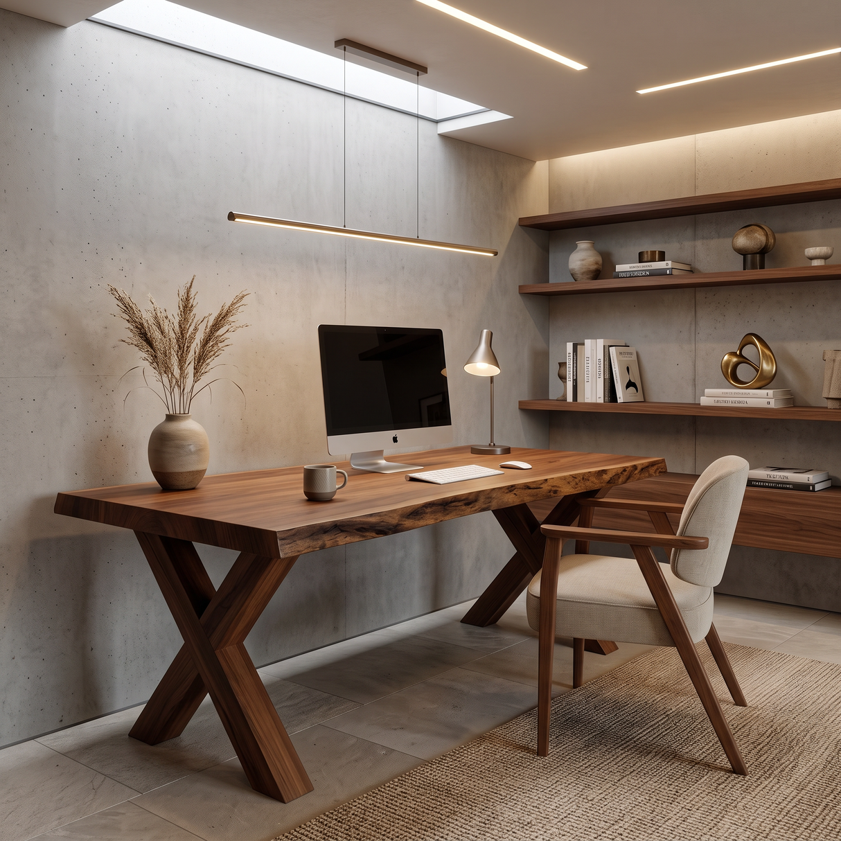 Modern Sculptural Live Edge Desk With Curved Legs For Studio