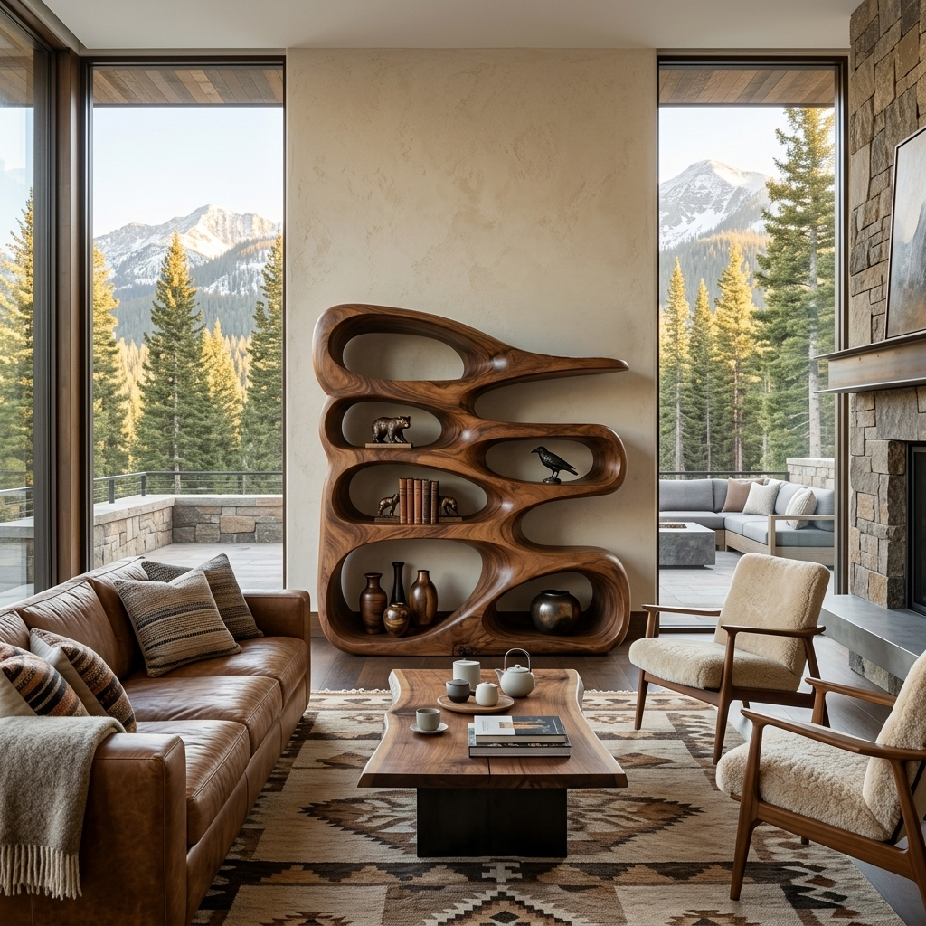 Wooden Bookshelf With Displaying Books And Collectibles For Living Room