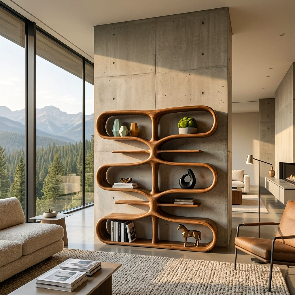 Organic Wooden Bookshelf With Storage Function For Living Furniture