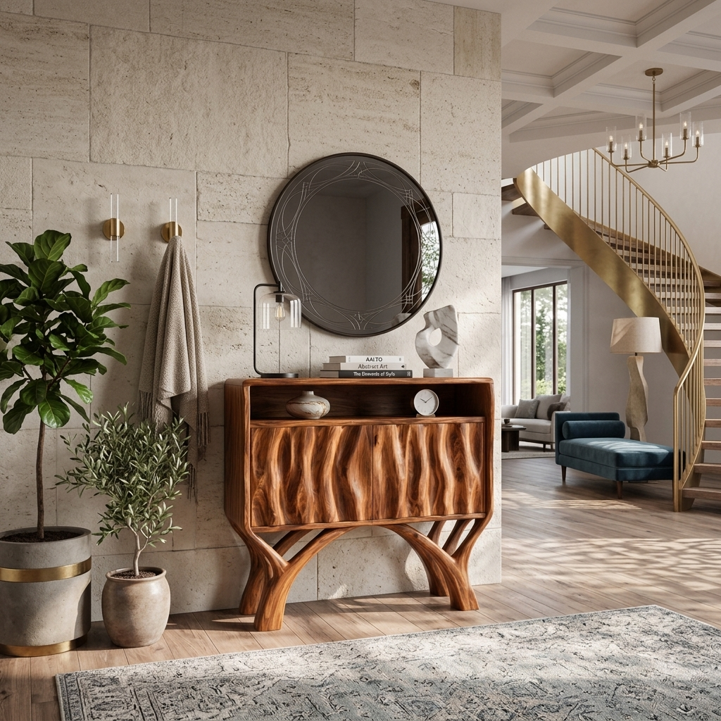Wooden Console Table With Classic Carved Front For Modern Home