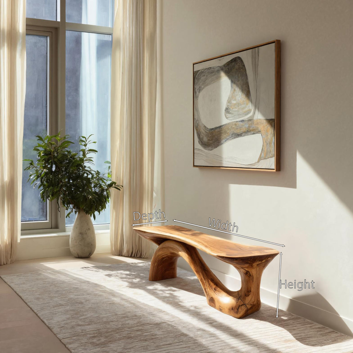 Modern Sculptural Bench With Organic Design For Living Room