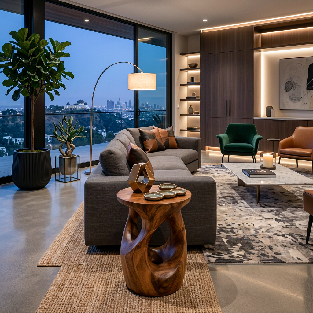 Organic Wooden Open Loop Side Table For Living Room