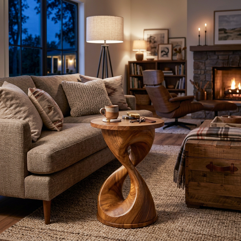 Luxury Side Table With Hourglass Shape Base For Living Room