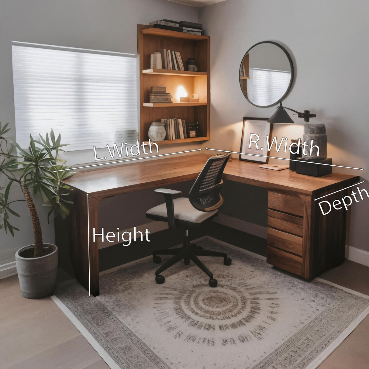 Modern L Shaped Desk with Drawers For Home Office