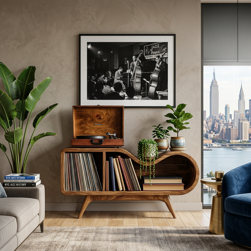 Organic Wooden Record Player Stand For Music Room