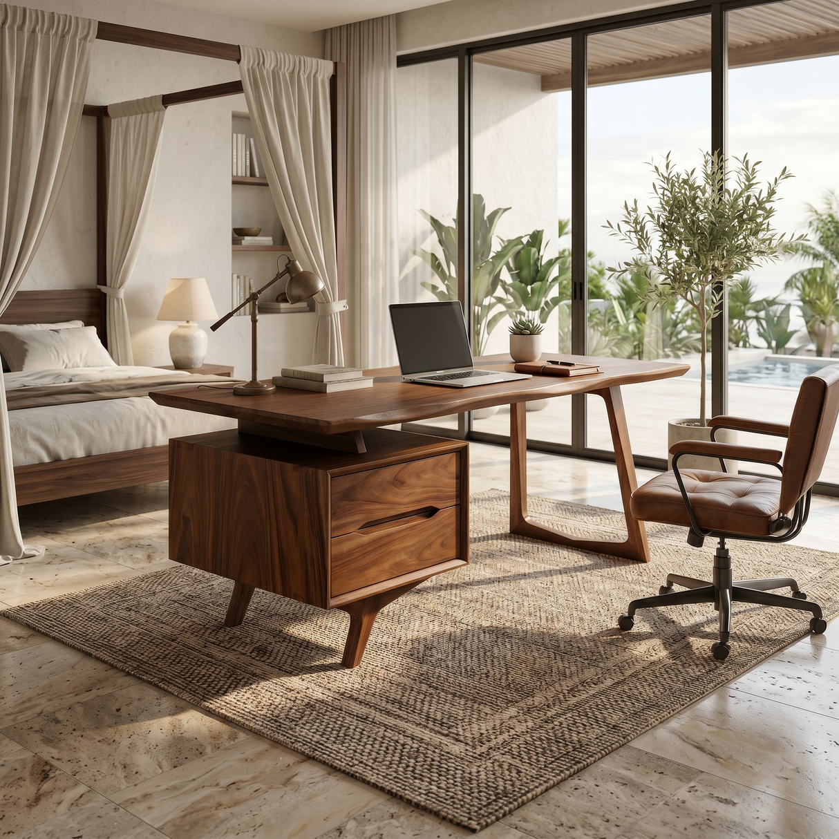 Contemporary Dual Pedestal Executive Desk Luxury Office
