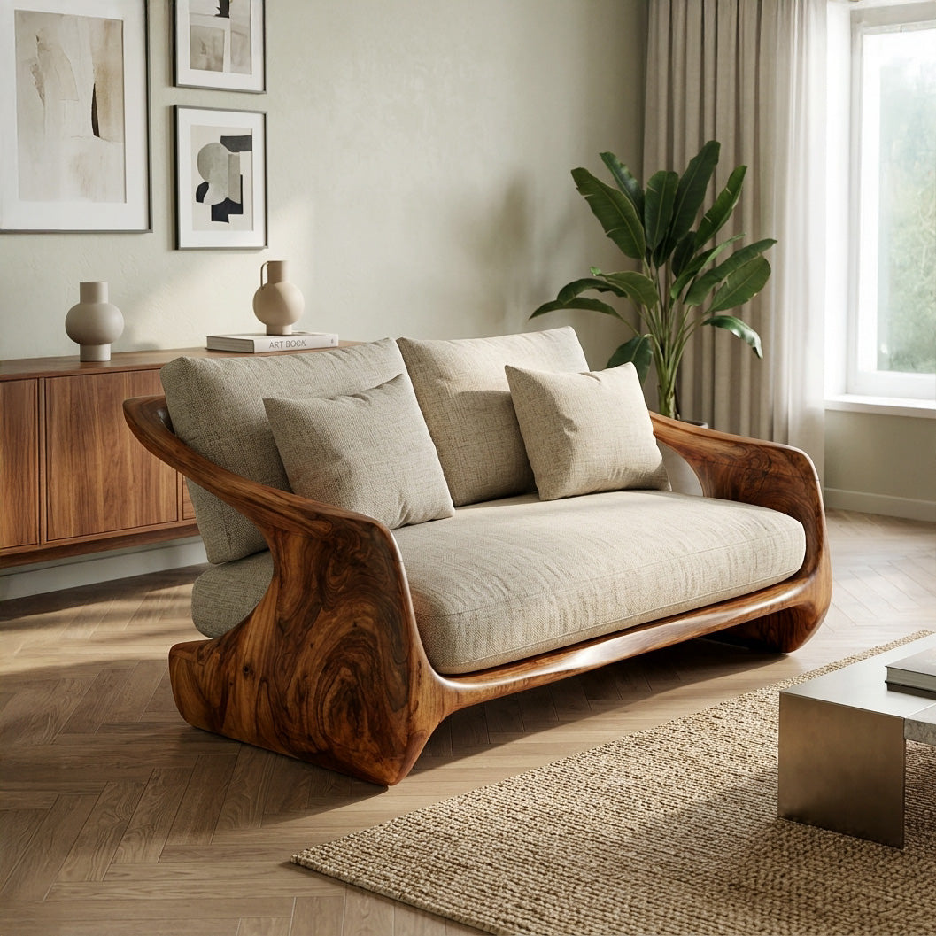 Contemporary Natural Wood Sofa For Modern Minimalist Home