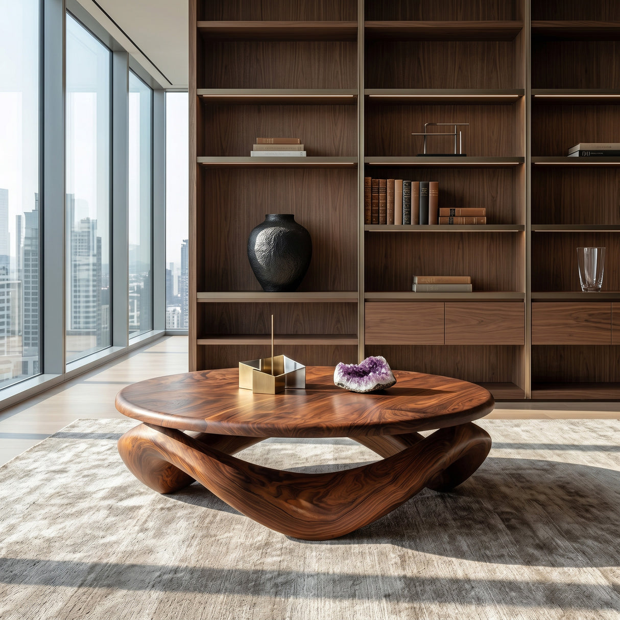 Contemporary Sculptural Coffee Table With Pedestal Base For Living Room