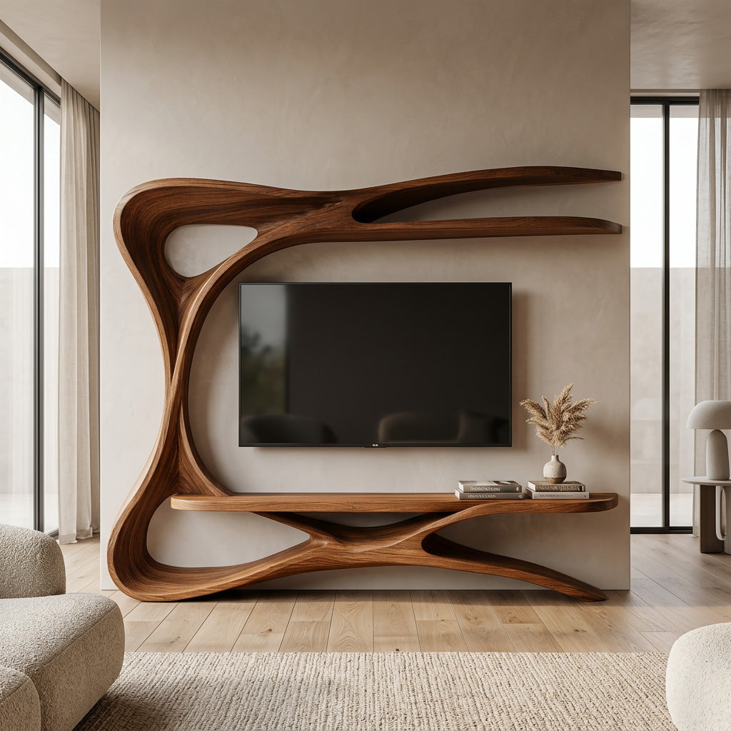 Organic TV Stand With Sculptural Frame For Living Room