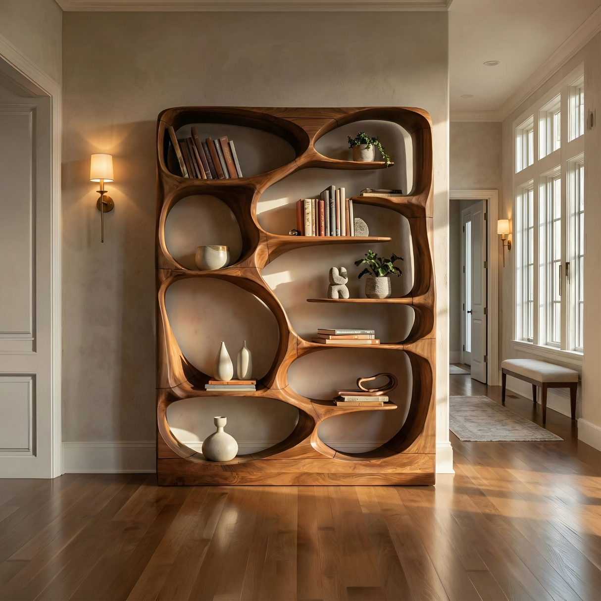 Modern Sculptural Bookshelf Storage Organizer For Living Room