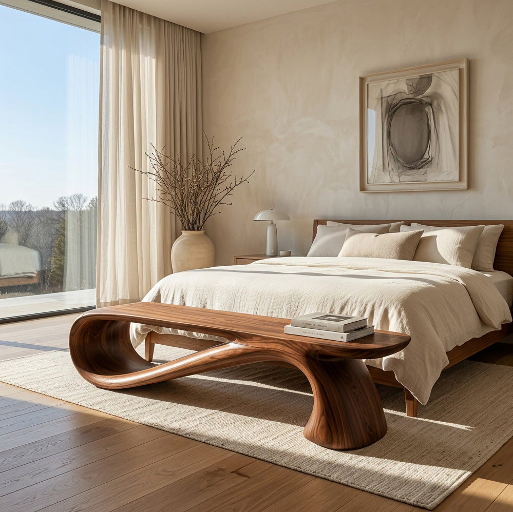 Minimalist Wooden Bench For Living Room Accent Decor