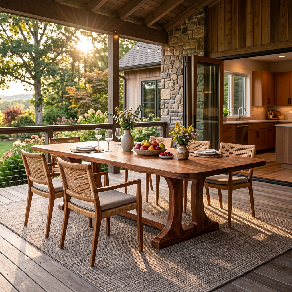 Modern Wooden Dining Table With Elegant Base For Kitchen
