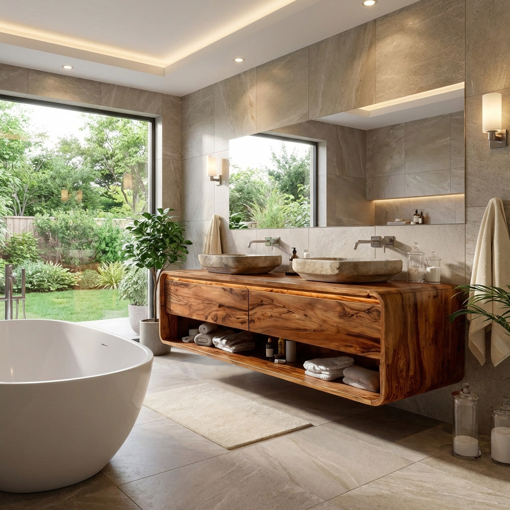 Minimalist Floating Wood Bathroom Vanity For Bathroom Areas