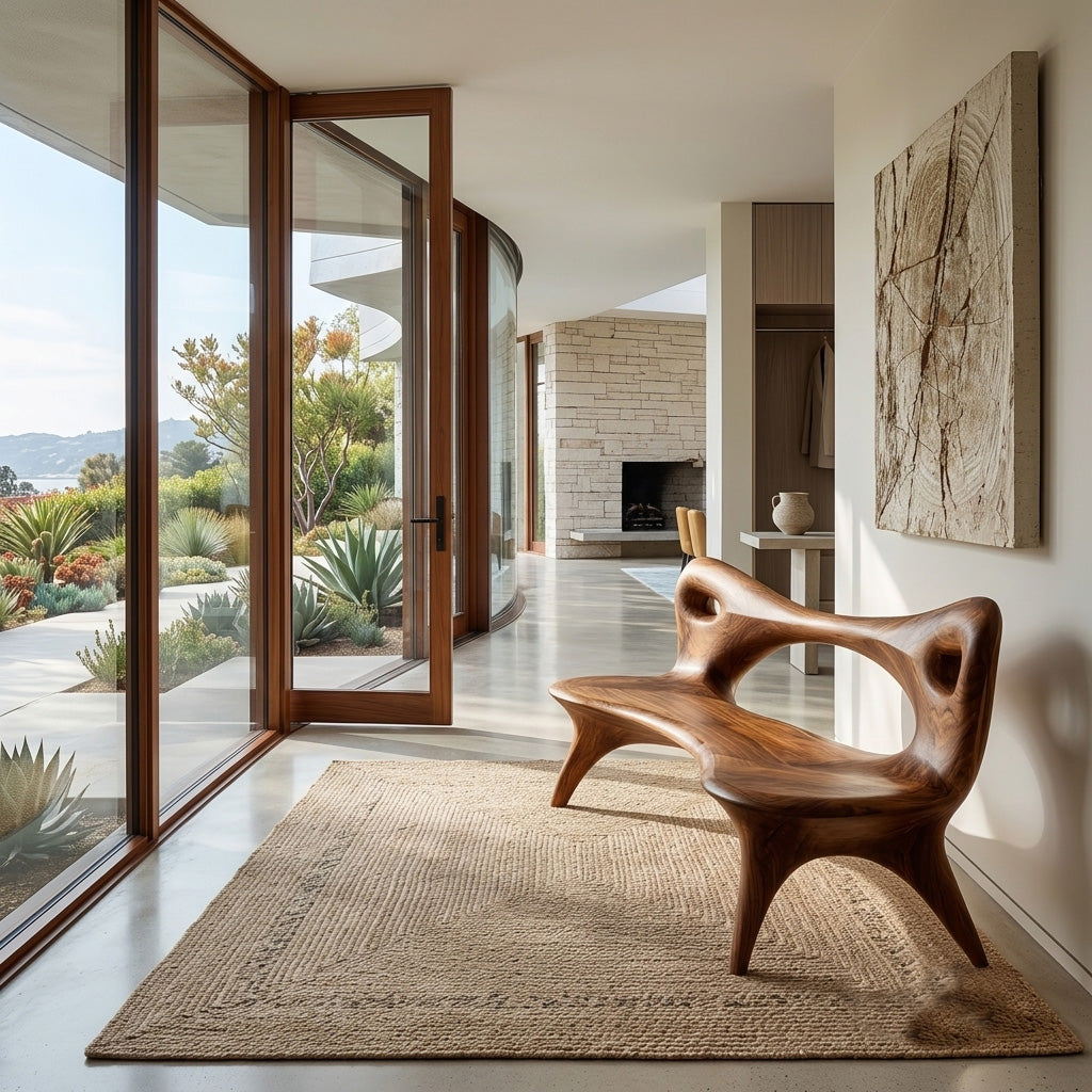 Contemporary Natural Wood Curved Bench For Living Room