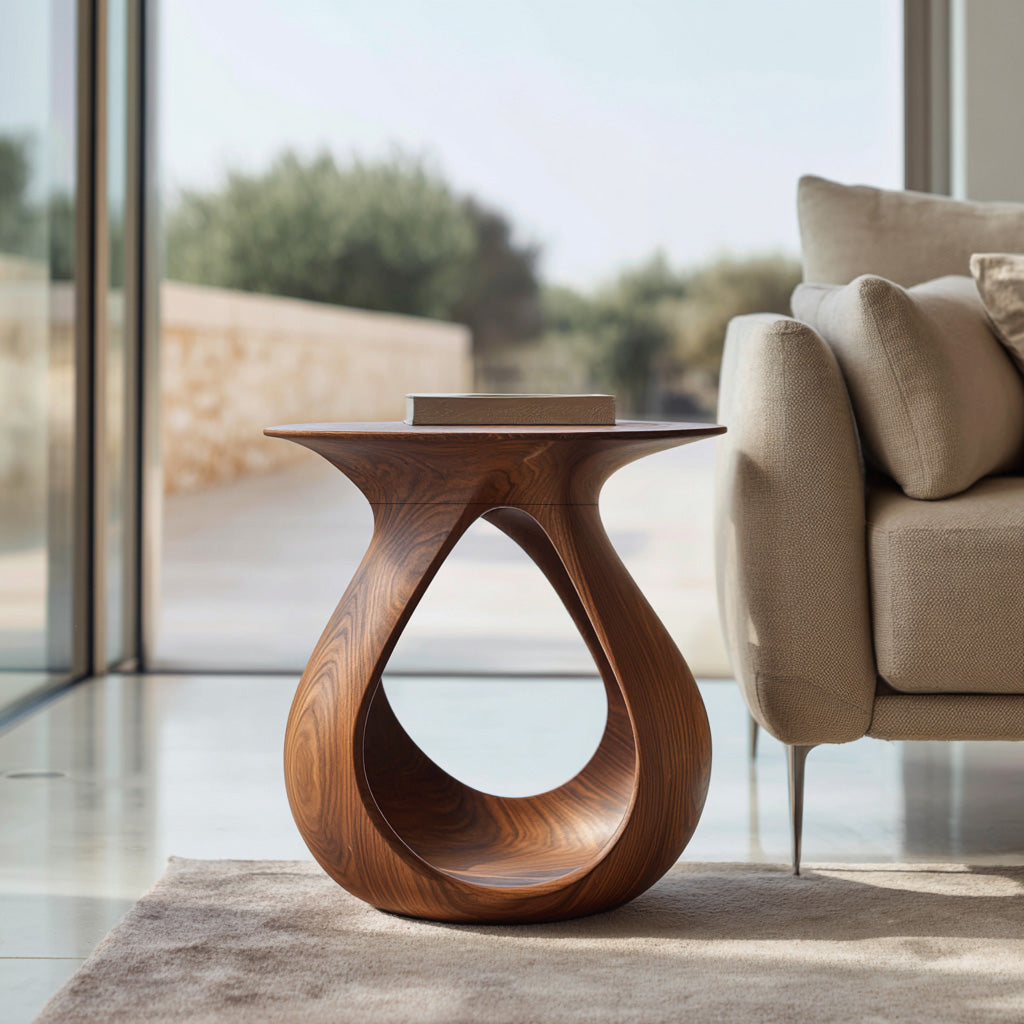 Organic Natural Wood Teardrop Side Table For Living Room Decor