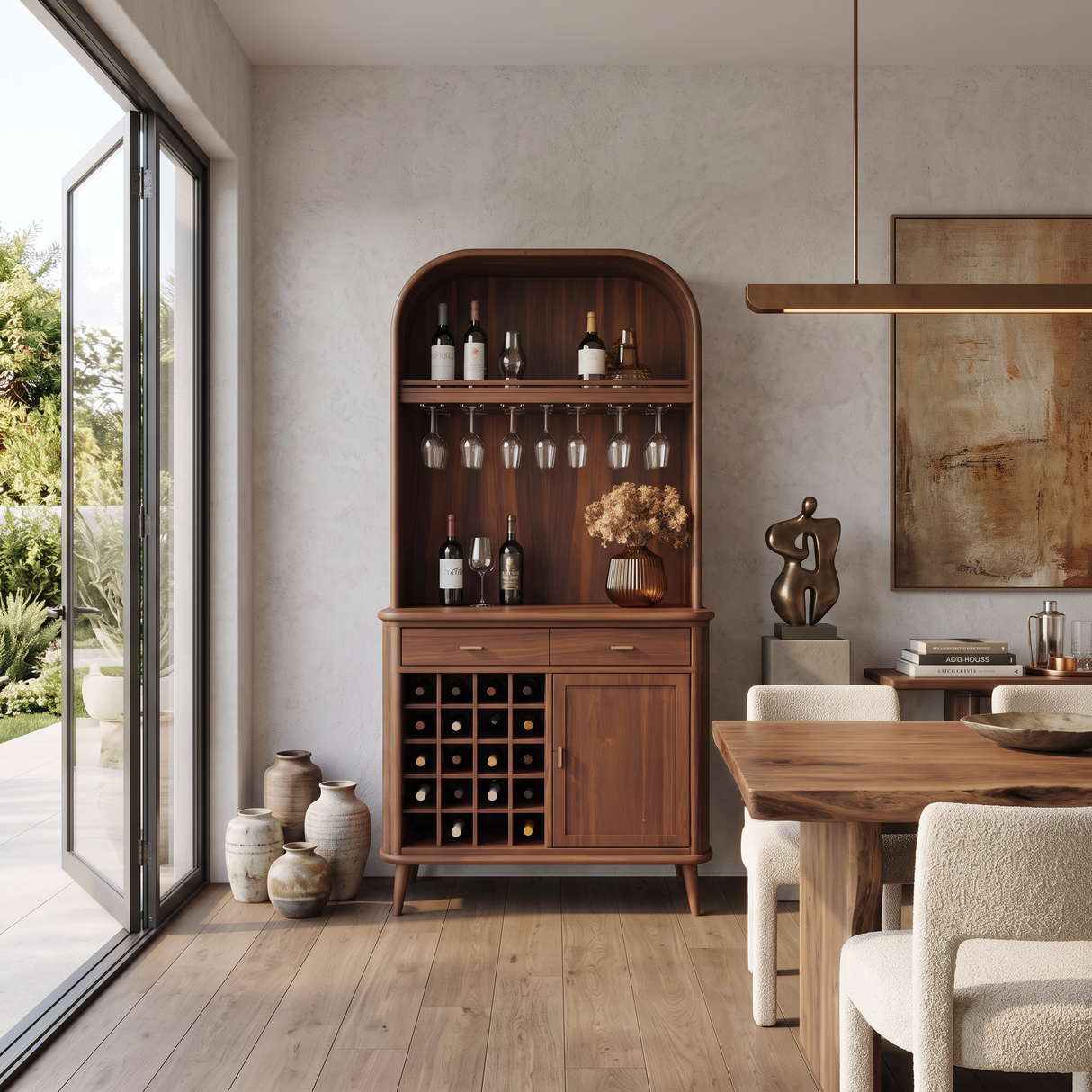 Mid Century Arched Wine Cabinet For Kitchen