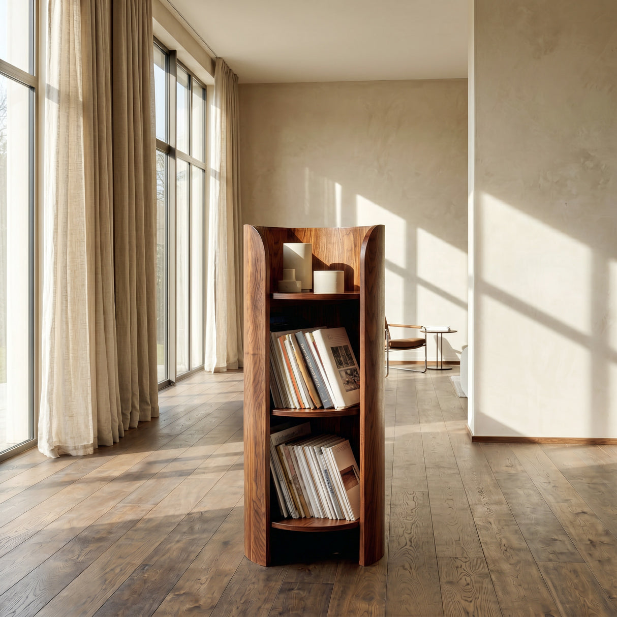 Contemporary Round Natural Wood Magazine Rack For Living Room