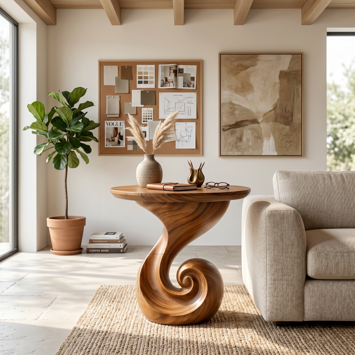Scandinavian Spiral Side Table Modern Family Room