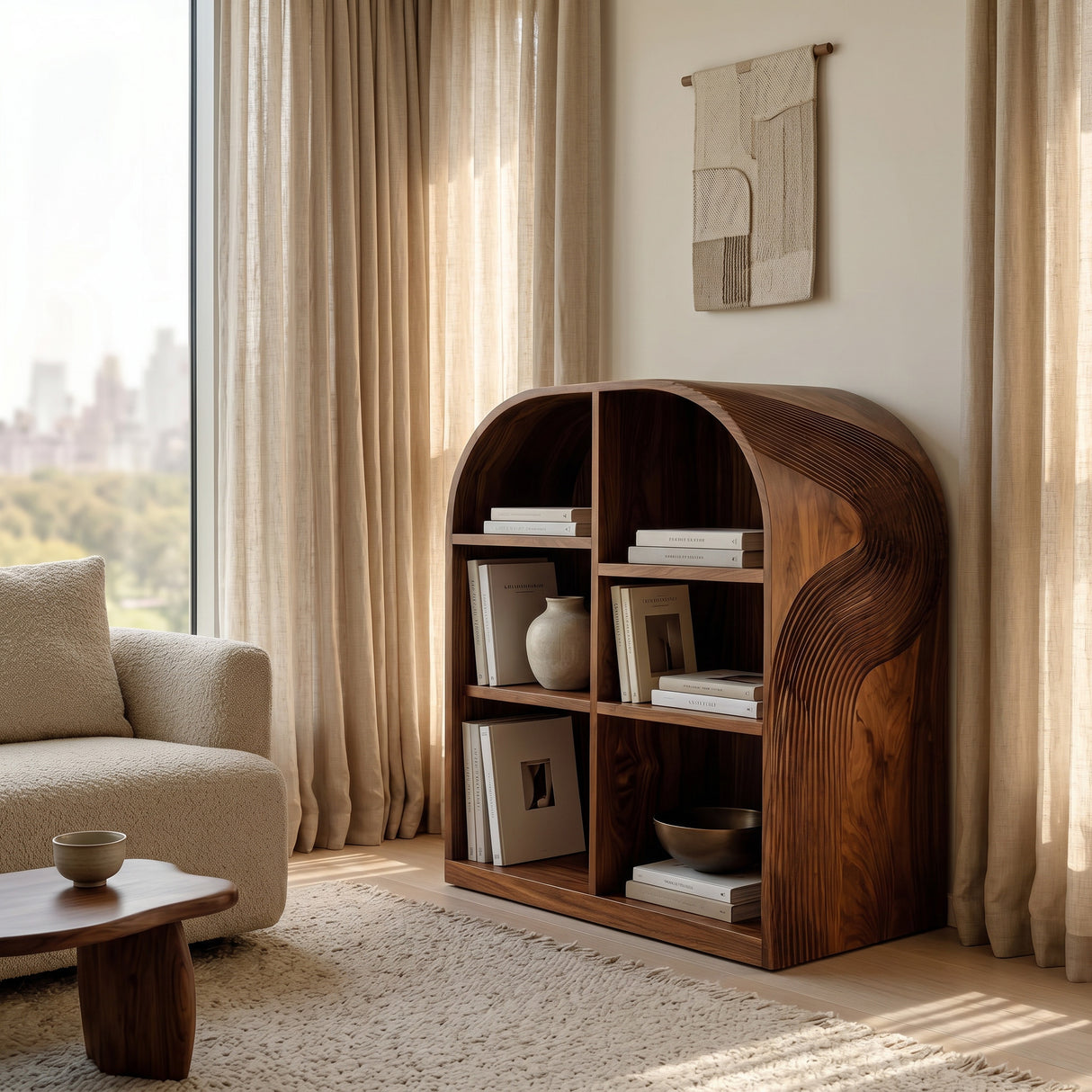 Contemporary Open Wooden Magazine Rack With For Living Room