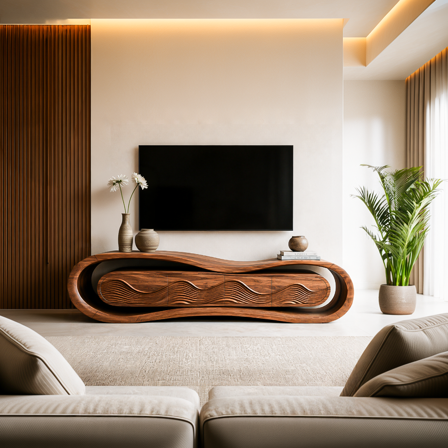 Contemporary Rounded TV Stand For Organic Modern Home