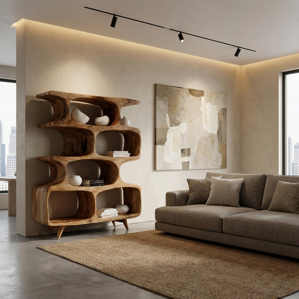 Modern Open Wooden Bookshelf For Beach House