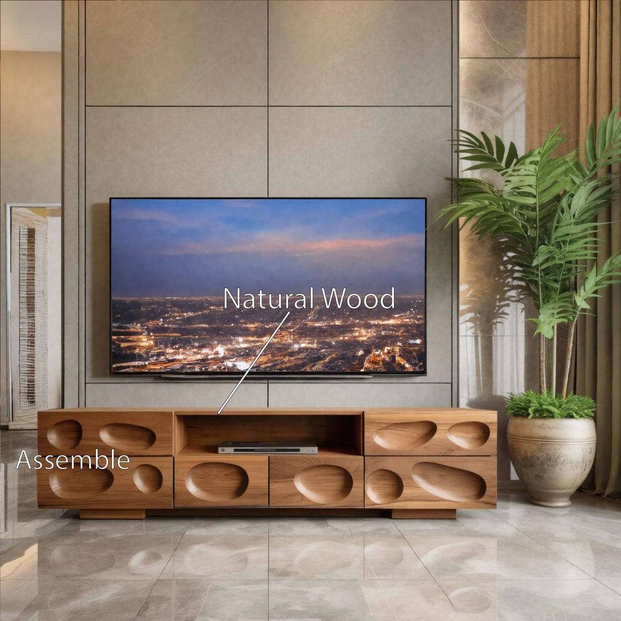 Handcrafted TV Cabinet With Sculpted Drawers For Living Room