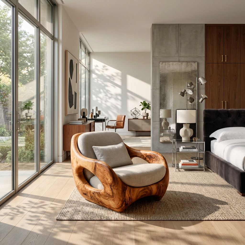 Artistic Organic Lounge Seating Open Carved Frame For Living Room