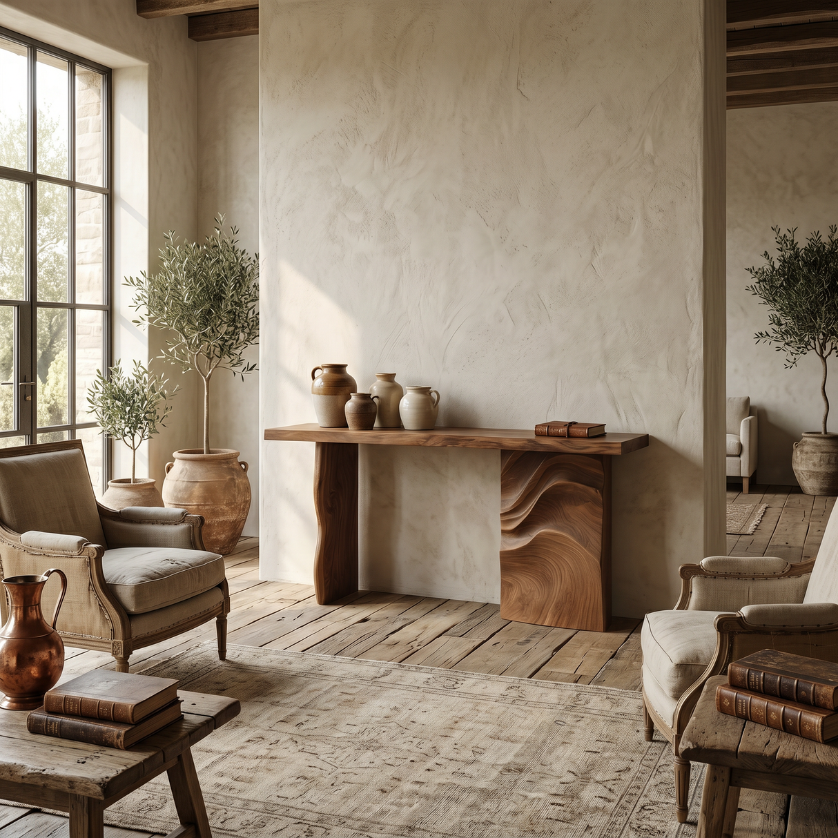 Scandinavian Carved Display Table For Lounge Interior Space