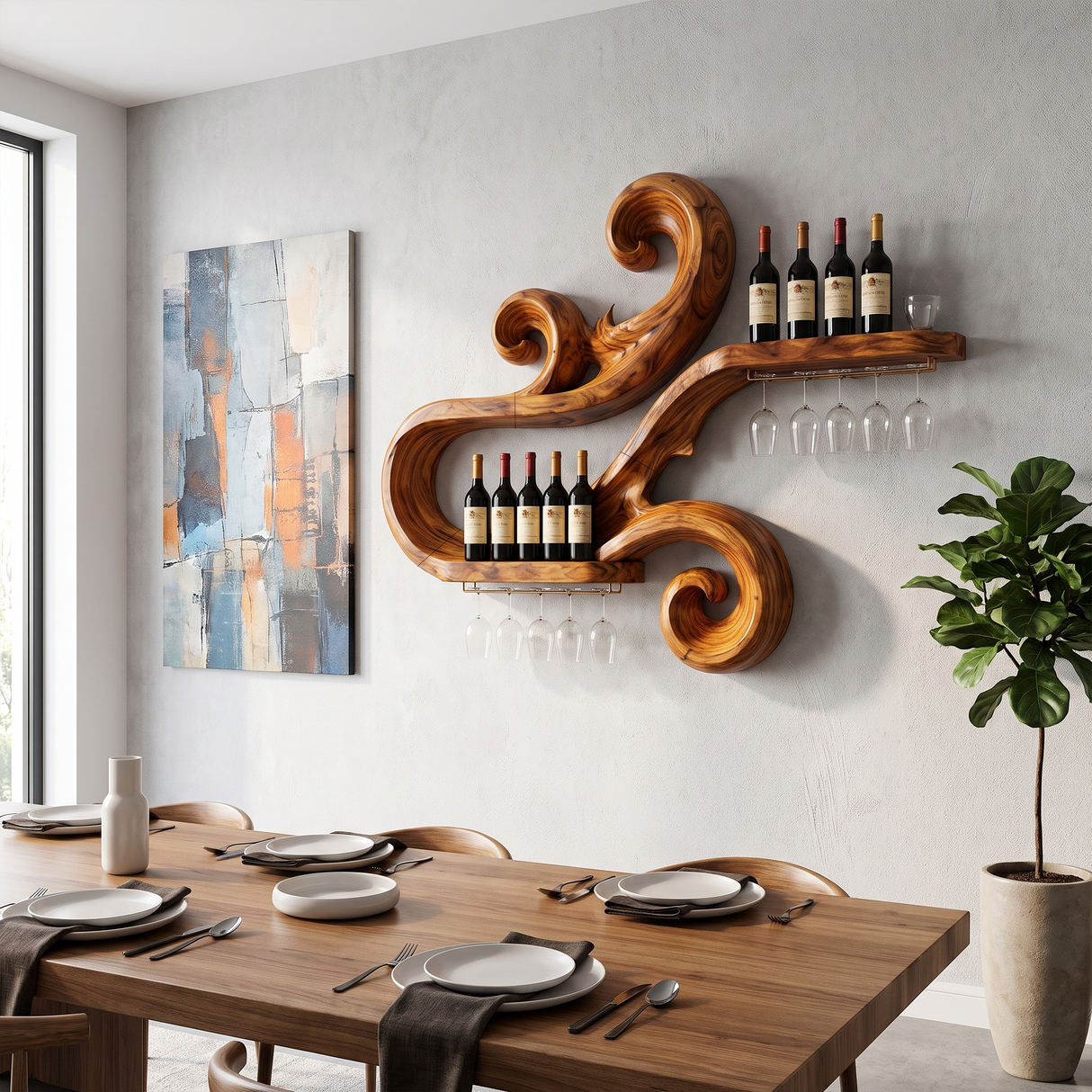 Handcrafted Scandinavian Wine Display Rack For Living Room