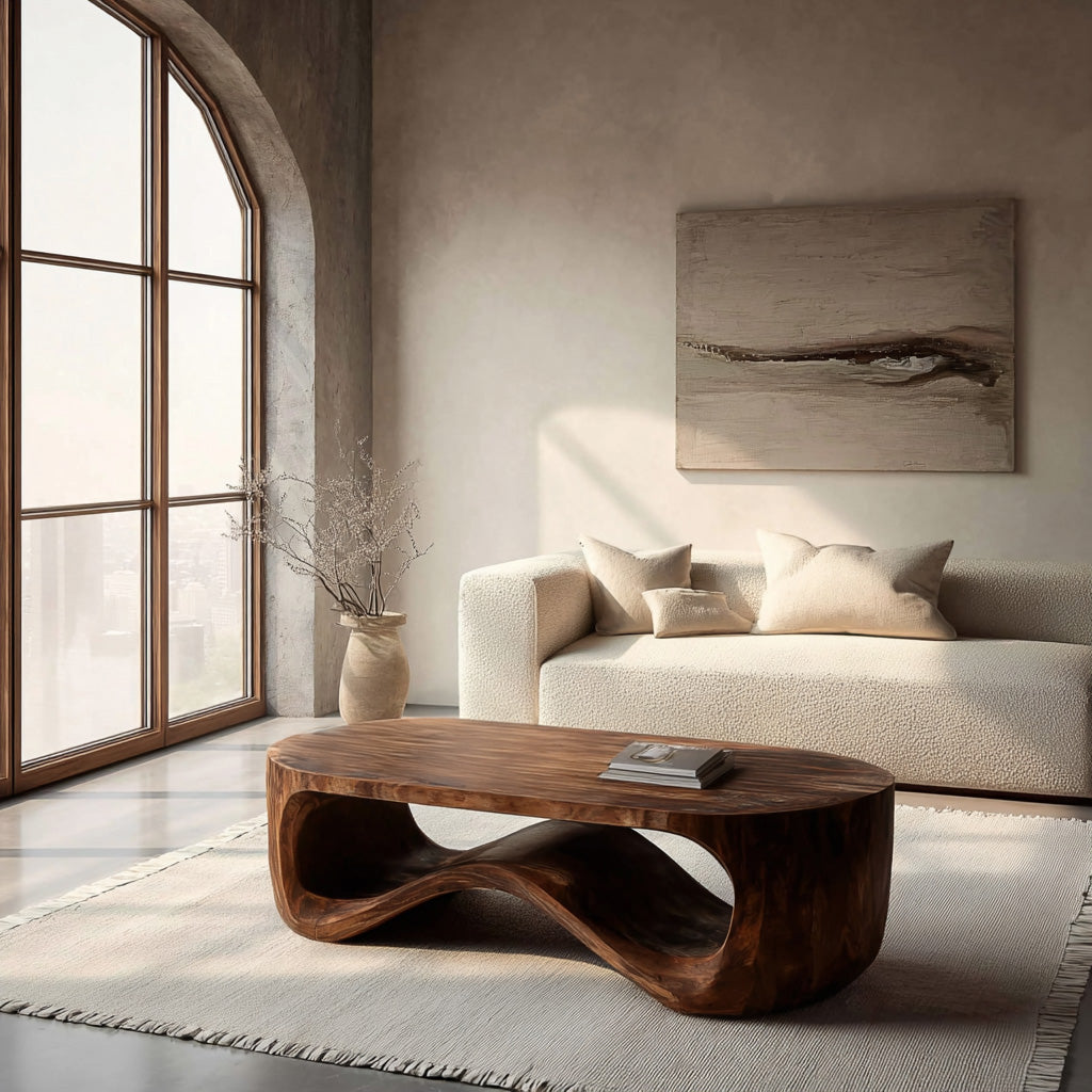 Modern Sculptural Wood Coffee Table For Living Room