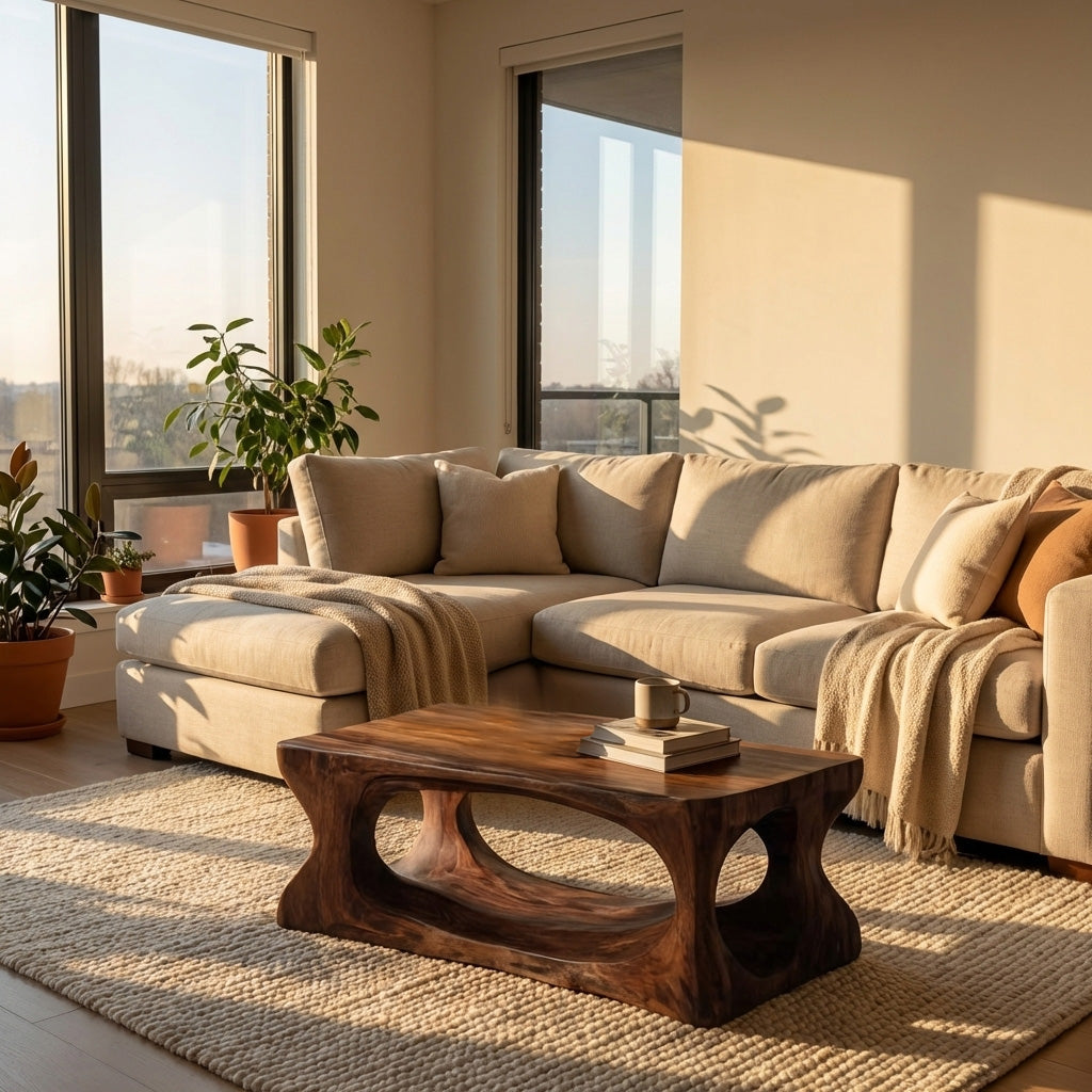 Organic Style Coffee Table Natural Wood For Living Room