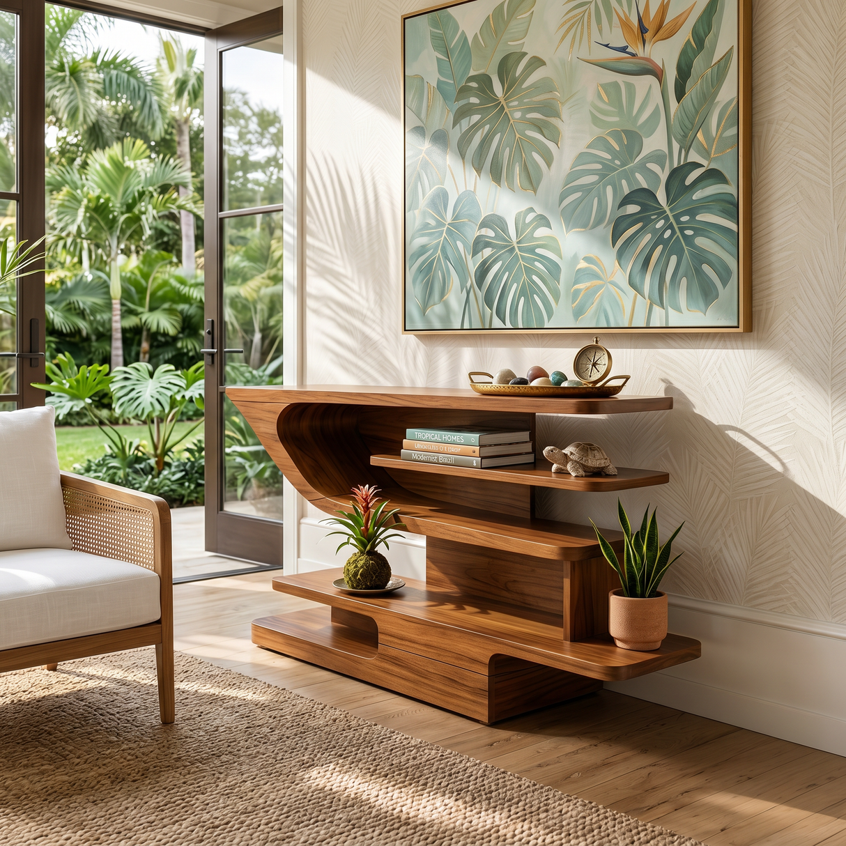 Modern Open Shelf Console Table Luxury Living Room