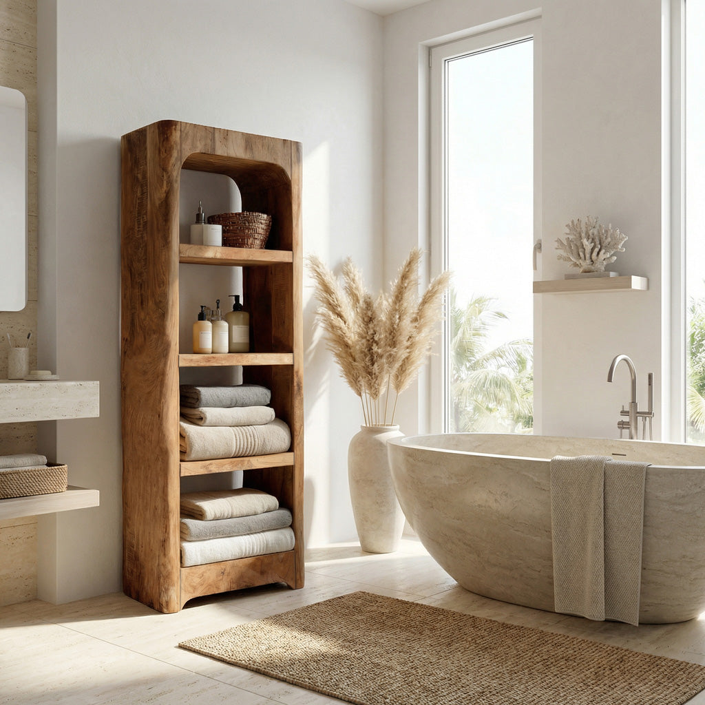 Handcrafted Wooden Bathroom Shelf With Four Tiers For Bathroom