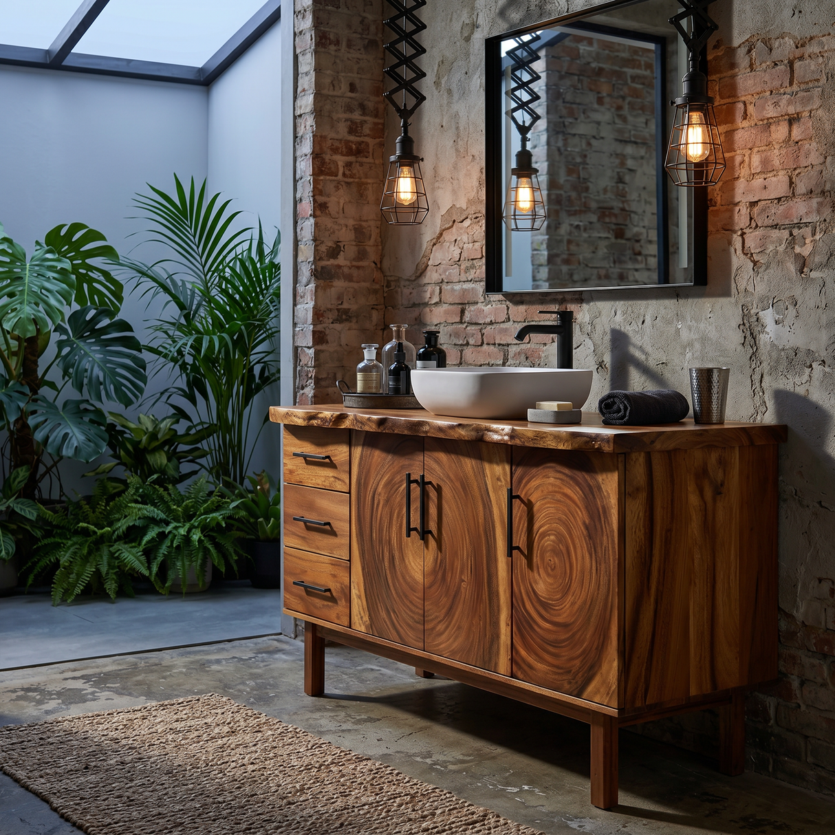Tropical Natural Wood Vanity For Outdoor Bathroom