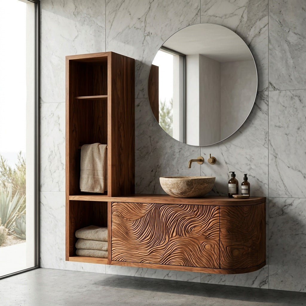 Organic Bathroom Vanity With L-shaped For Master Bathroom
