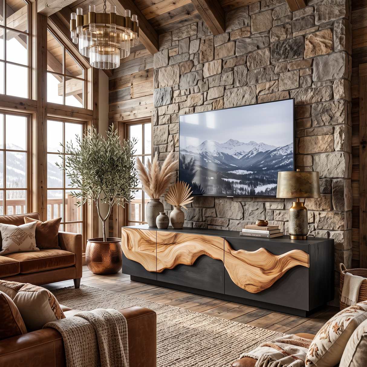 Rustic TV Console For Living Room Furniture Decor