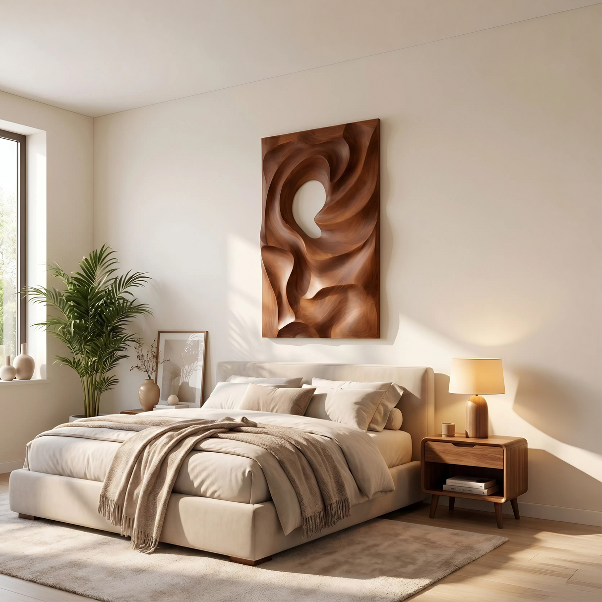 Mid Century Organic Wall Art Panel For Bedroom Interior