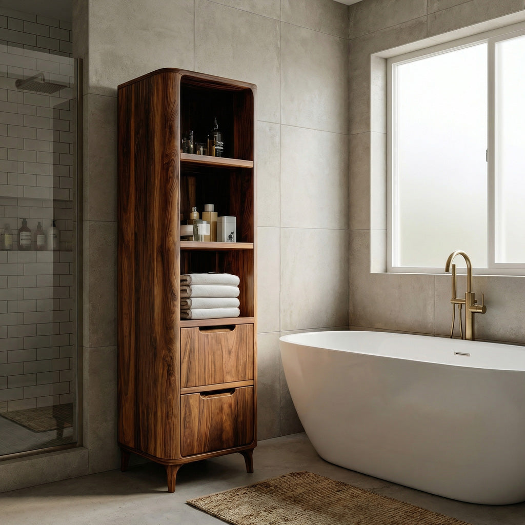 Tall Bathroom Cabinet With Five Tiers For Modern Bathroom