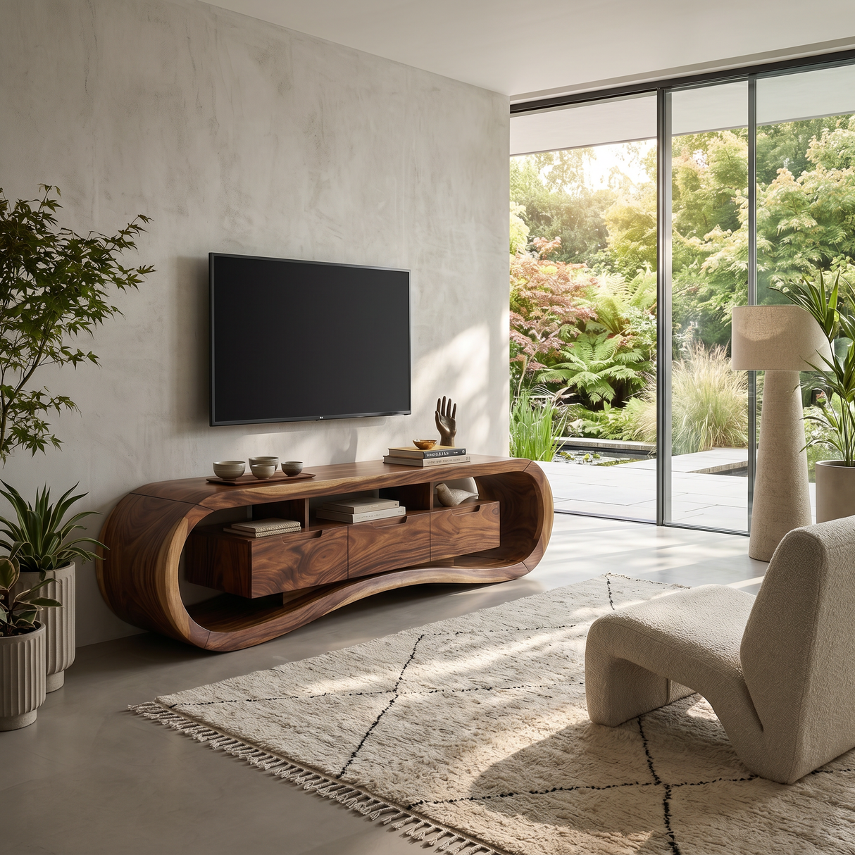 Modern Sculptural TV Stand For Luxury Minimalist Living Room
