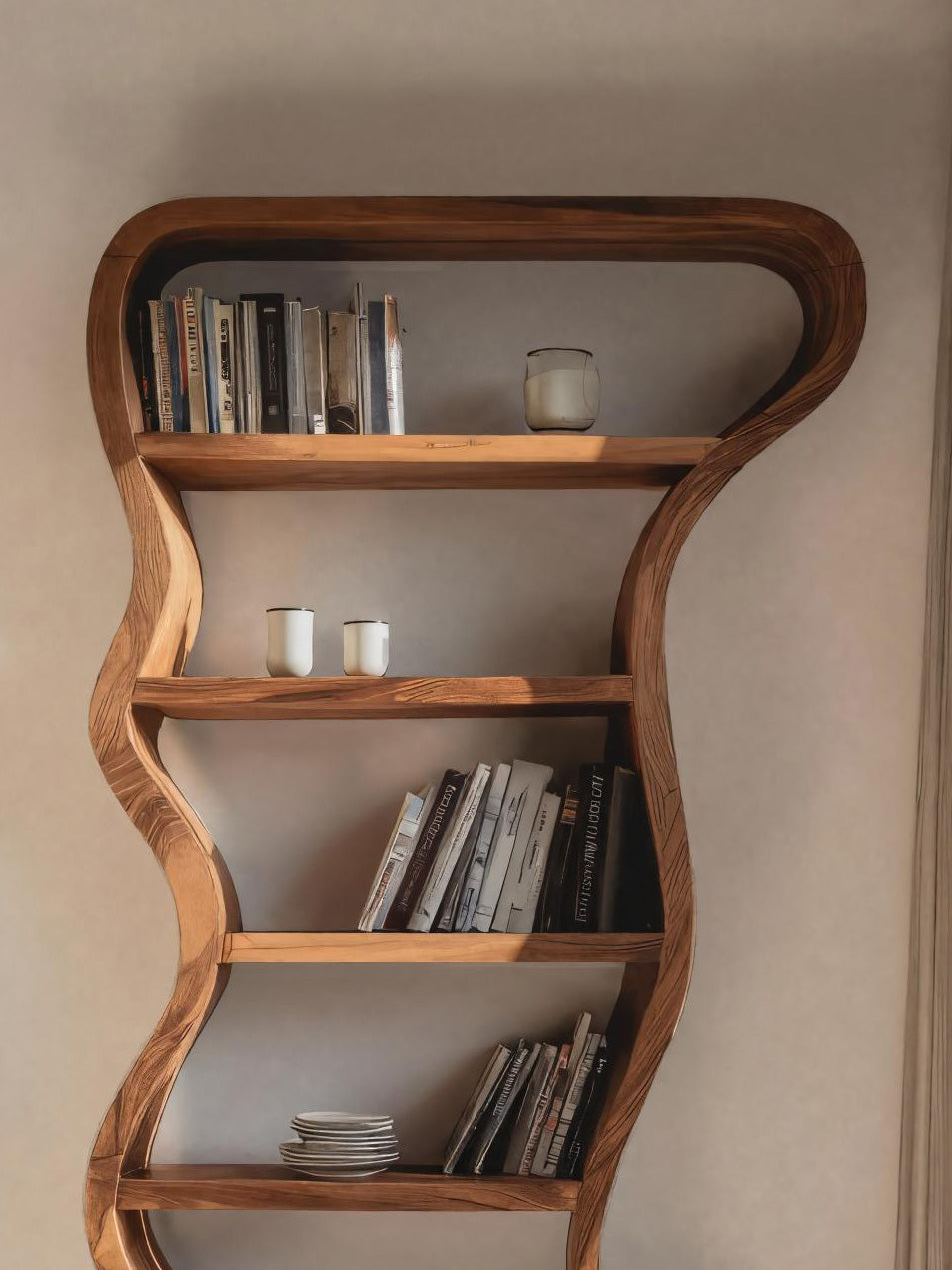 Organic Sculpture Wavy Bookshelf For Living Room Or Office Furniture