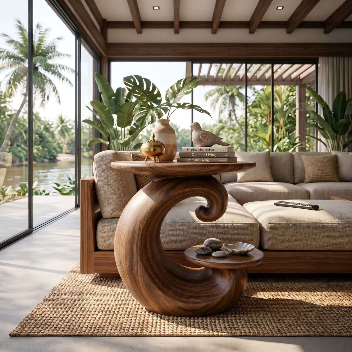Organic Curved Side Table Forest Living Room